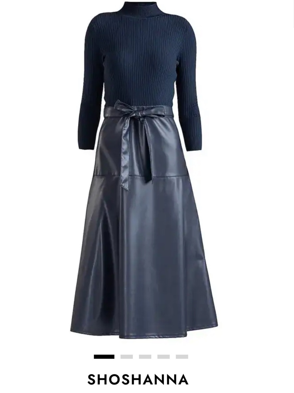 Shoshanna Navy Reade Rib-Knit Topwith Faux Leather Midi Skirt dress